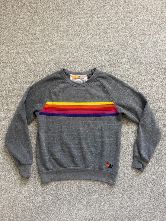 Aviator Nation Tops - Aviator Nation Gray Crewneck with Red Orange Yellow Pink Purple Stripes